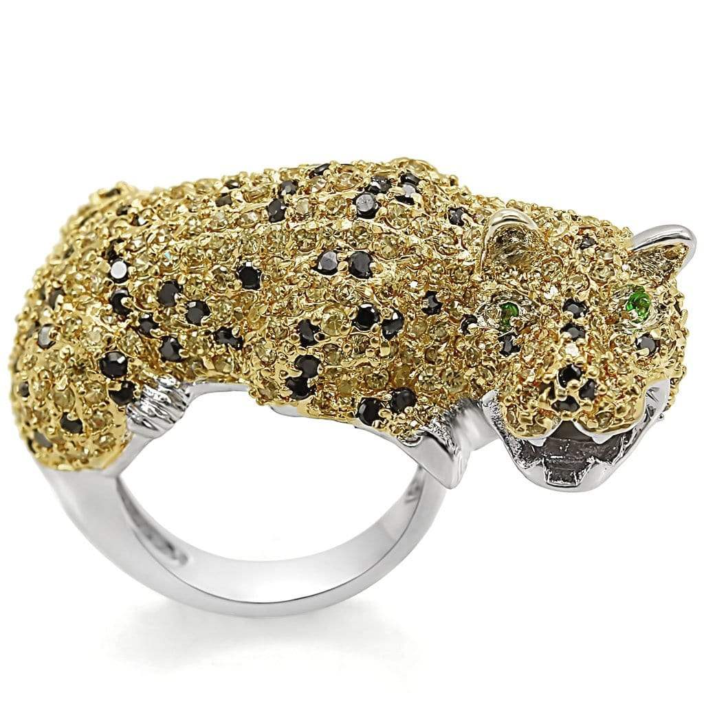 Alamode Reverse Two-Tone Brass Ring with AAA Grade CZ in Topaz - Alamode - Flyclothing LLC