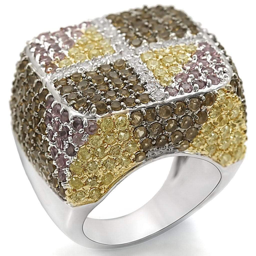 Alamode Rhodium+Gold+ Ruthenium Brass Ring with AAA Grade CZ in Multi Color - Alamode - Flyclothing LLC