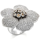 Alamode Rhodium Brass Ring with AAA Grade CZ in Champagne - Alamode