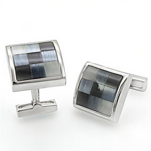 Alamode Rhodium Brass Cufflink with Semi-Precious Cat Eye in Multi Color - Alamode