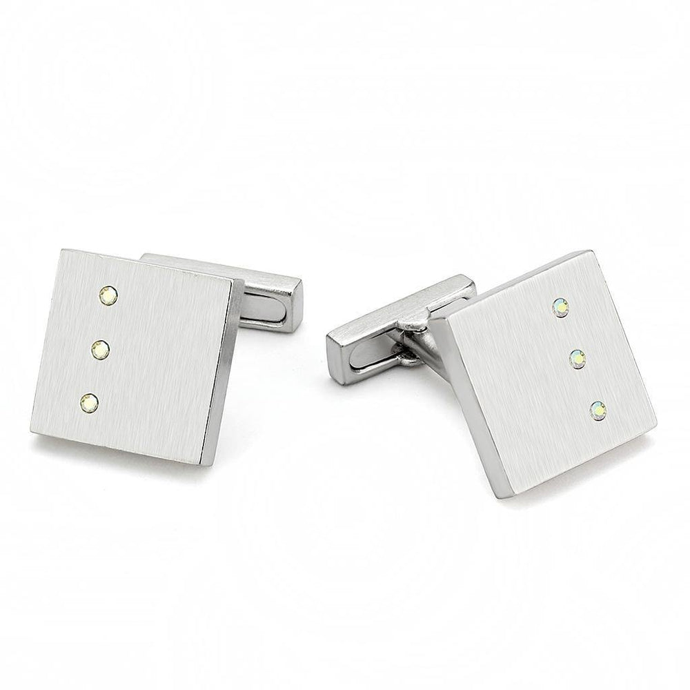 Alamode Rhodium Brass Cufflink with Top Grade Crystal in Aurora Borealis (Rainbow Effect) - Alamode