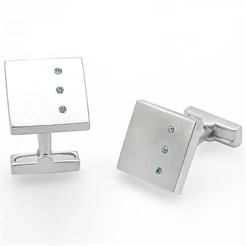 Alamode Rhodium Brass Cufflink with Top Grade Crystal in Sea Blue - Alamode - Flyclothing LLC
