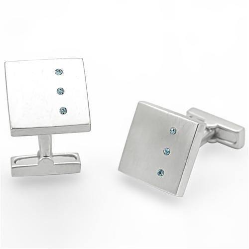Alamode Rhodium Brass Cufflink with Top Grade Crystal in Sea Blue - Alamode