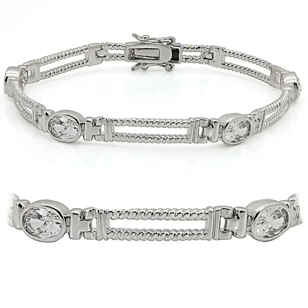 Alamode Rhodium Brass Bracelet with AAA Grade CZ in Clear - Alamode - Flyclothing LLC