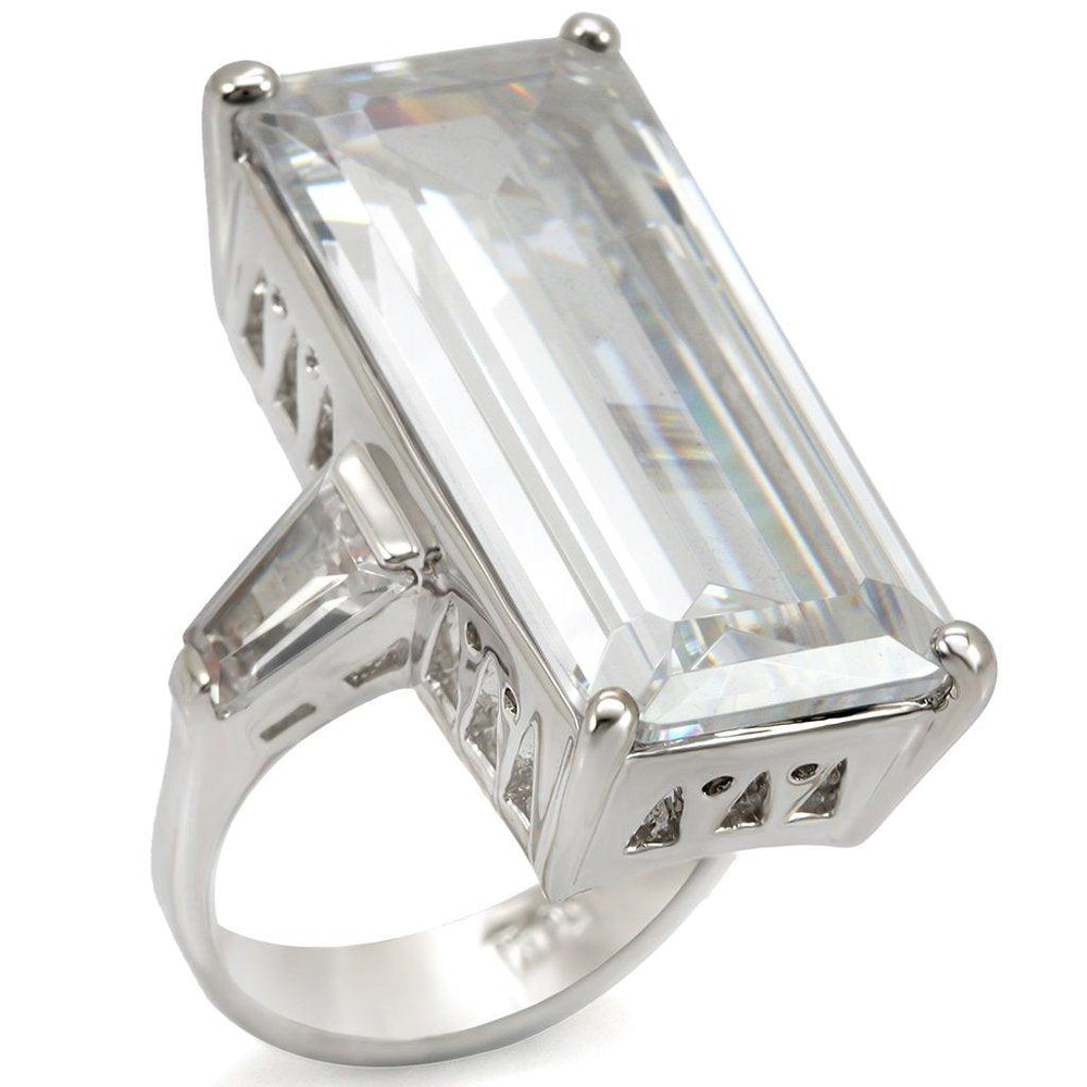 Alamode Rhodium Brass Ring with AAA Grade CZ in Clear - Alamode