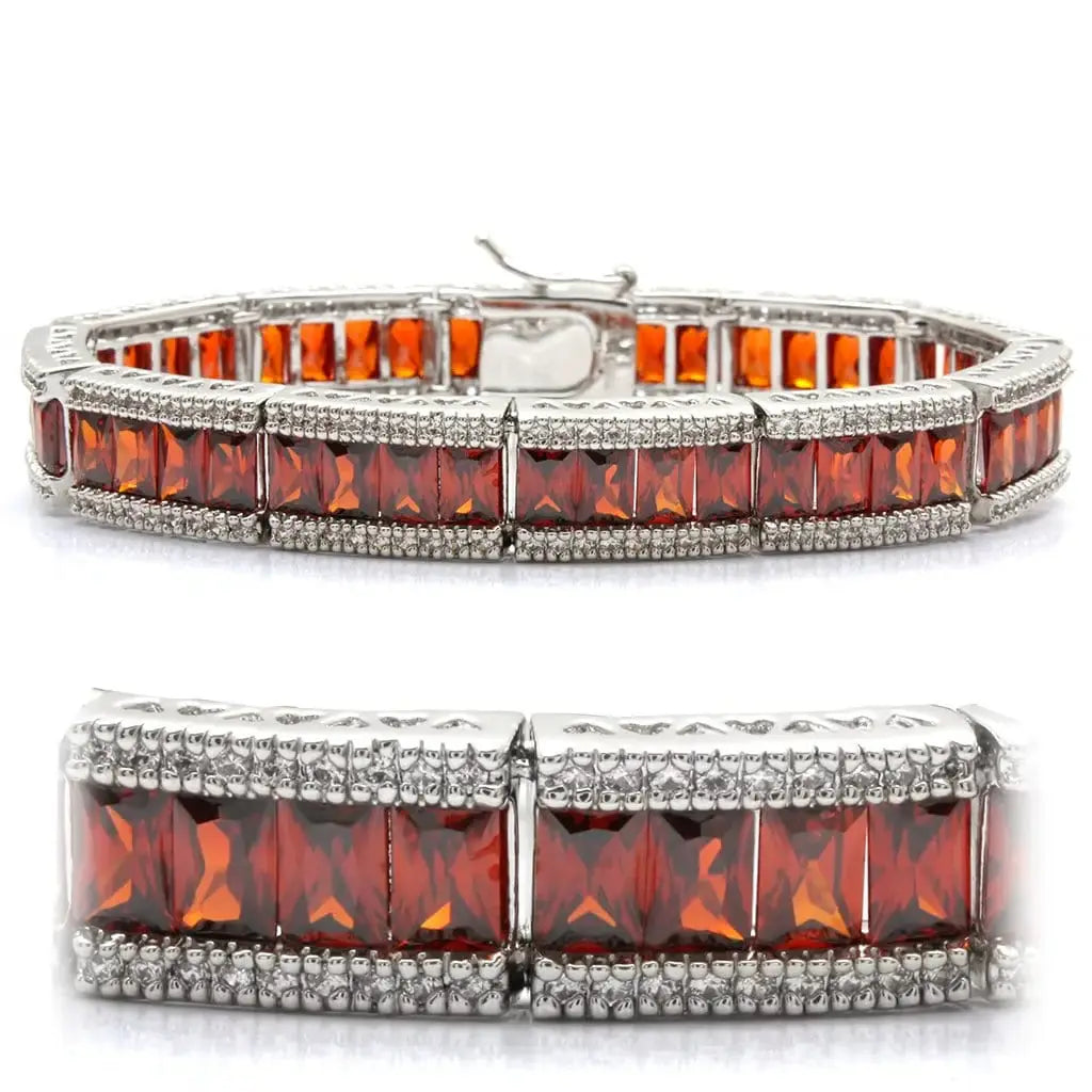 Alamode Rhodium Brass Bracelet with AAA Grade CZ in Garnet - Alamode - Flyclothing LLC