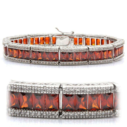 Alamode Rhodium Brass Bracelet with AAA Grade CZ in Garnet - Alamode - Flyclothing LLC