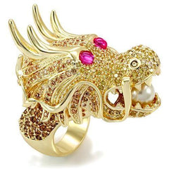 Alamode Imitation Gold Brass Ring with Synthetic Glass Bead in White - Alamode