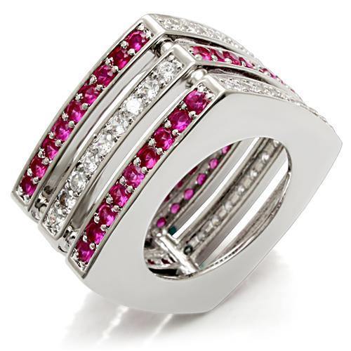 Alamode Rhodium Brass Ring with Synthetic Garnet in Ruby - Alamode
