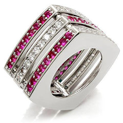 Alamode Rhodium Brass Ring with Synthetic Garnet in Ruby - Alamode