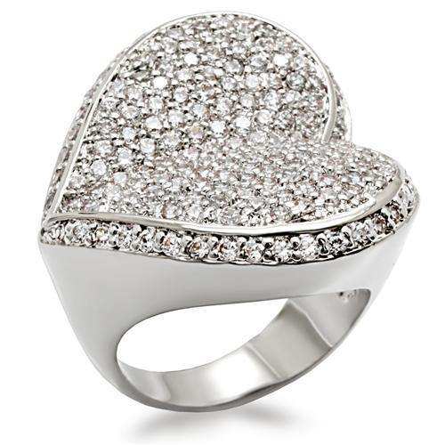 Alamode Rhodium Brass Ring with AAA Grade CZ in Clear - Alamode - Flyclothing LLC