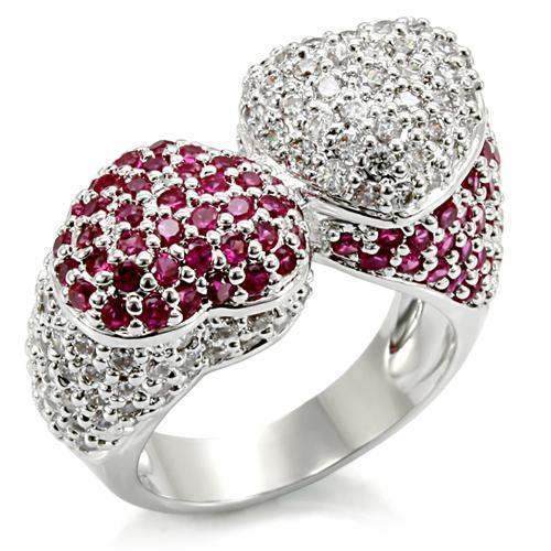 Alamode Rhodium Brass Ring with Synthetic Garnet in Ruby - Alamode - Flyclothing LLC