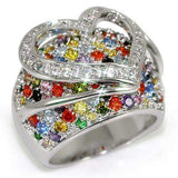 Alamode Rhodium Brass Ring with AAA Grade CZ in Multi Color - Alamode - Flyclothing LLC