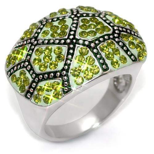 Alamode Rhodium Brass Ring with Top Grade Crystal in Olivine color - Alamode - Flyclothing LLC