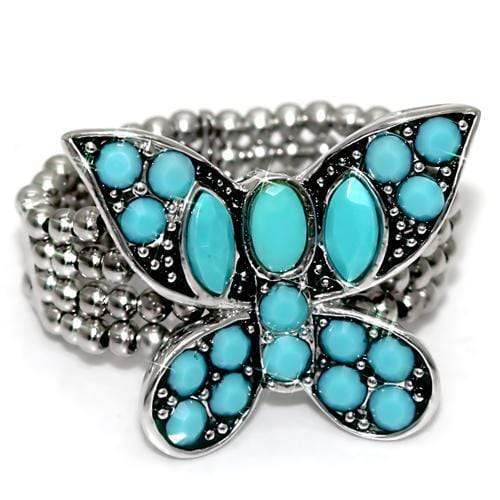 Alamode Rhodium Brass Ring with Synthetic Turquoise in Sea Blue - Alamode - Flyclothing LLC