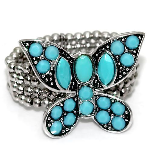 Alamode Rhodium Brass Ring with Synthetic Turquoise in Sea Blue