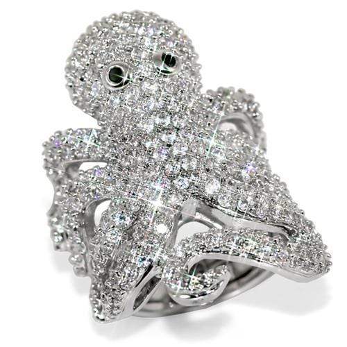 Alamode Rhodium Brass Ring with Top Grade Crystal in Clear - Alamode - Flyclothing LLC