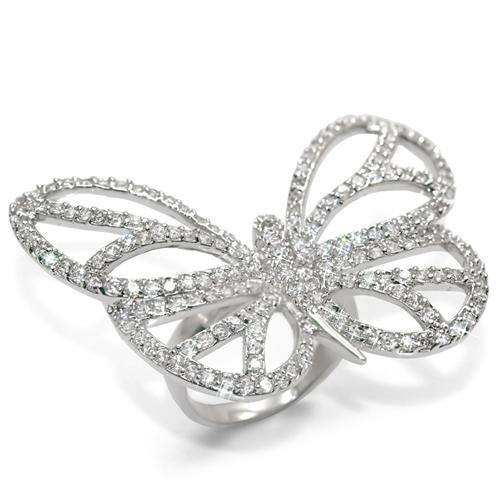 Alamode Rhodium Brass Ring with Top Grade Crystal in Clear - Alamode - Flyclothing LLC