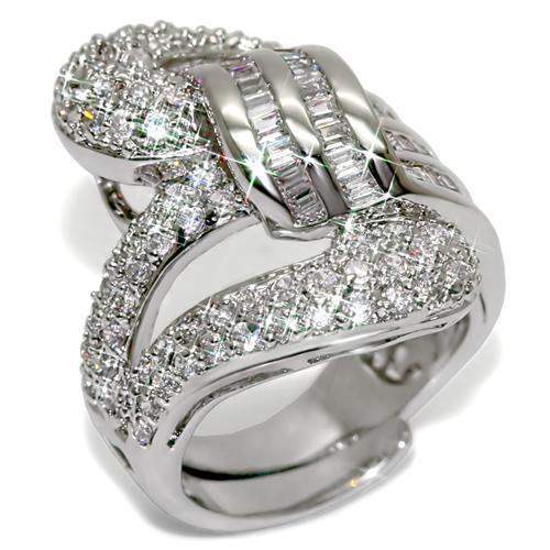 Alamode Rhodium Brass Ring with AAA Grade CZ in Clear - Alamode - Flyclothing LLC