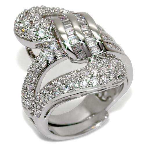Alamode Rhodium Brass Ring with AAA Grade CZ in Clear - Alamode - Flyclothing LLC