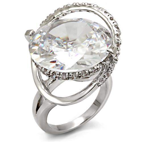 Alamode Rhodium Brass Ring with AAA Grade CZ in Clear - Alamode - Flyclothing LLC