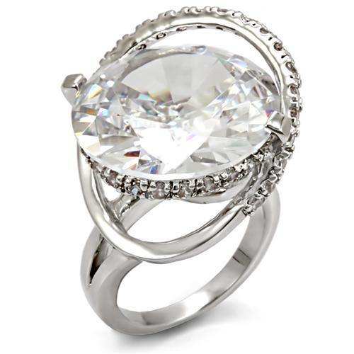 Alamode Rhodium Brass Ring with AAA Grade CZ in Clear - Alamode - Flyclothing LLC