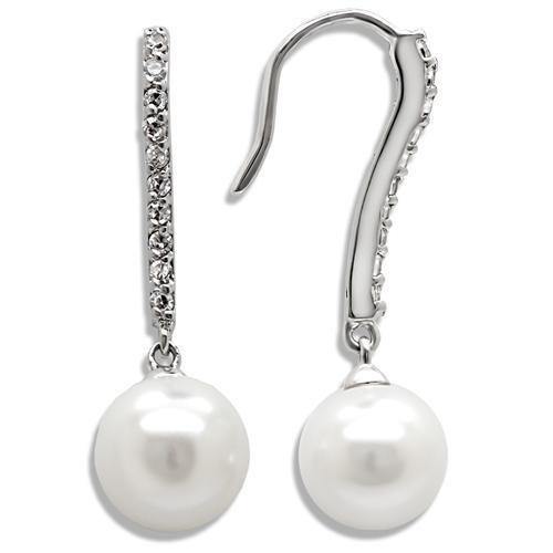 Alamode Rhodium Brass Earrings with Synthetic Pearl in White - Alamode