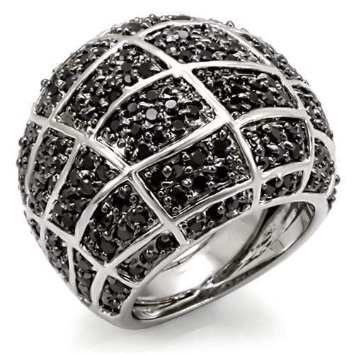 Alamode Rhodium + Ruthenium Brass Ring with AAA Grade CZ in Black Diamond - Alamode - Flyclothing LLC