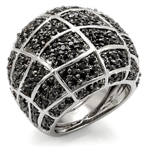 Alamode Rhodium + Ruthenium Brass Ring with AAA Grade CZ in Black Diamond - Alamode