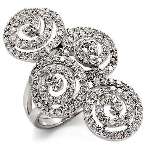 Alamode Rhodium Brass Ring with AAA Grade CZ in Clear - Alamode - Flyclothing LLC