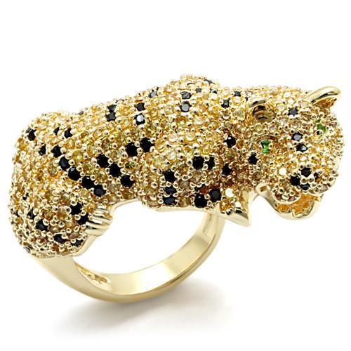 Alamode Imitation Gold Brass Ring with Synthetic Synthetic Glass in Emerald