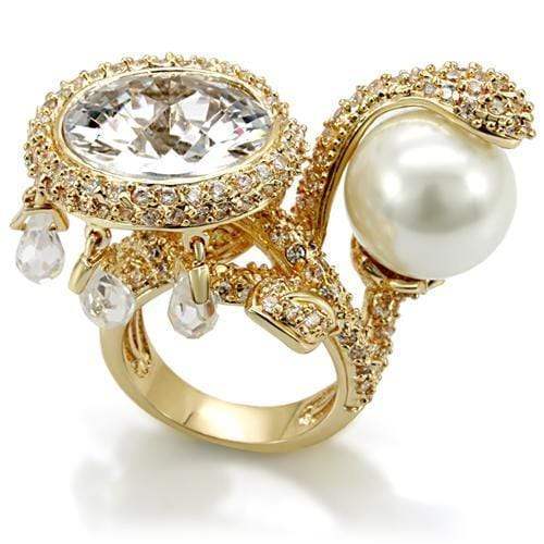 Alamode Imitation Gold Brass Ring with AAA Grade CZ in Clear - Alamode - Flyclothing LLC