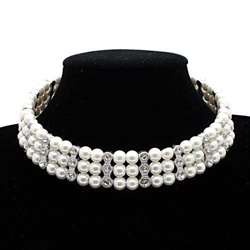 Alamode Rhodium Brass Necklace with Synthetic Pearl in White - Alamode - Flyclothing LLC