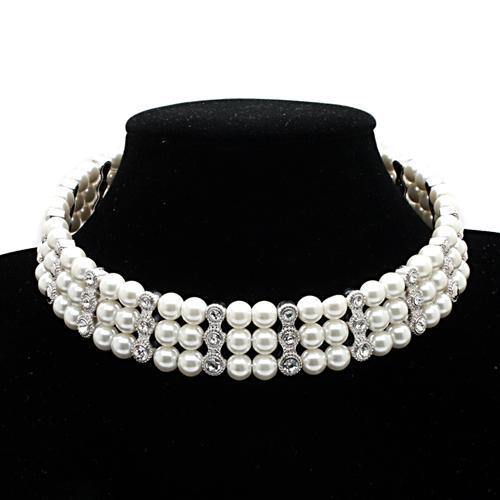 Alamode Rhodium Brass Necklace with Synthetic Pearl in White - Alamode