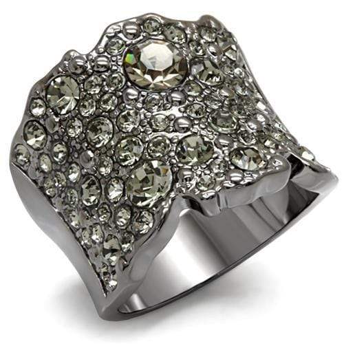 Alamode TIN Cobalt Black Brass Ring with Top Grade Crystal in Black Diamond - Alamode - Flyclothing LLC
