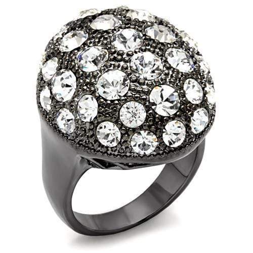 Alamode TIN Cobalt Black Brass Ring with Top Grade Crystal in Clear - Alamode - Flyclothing LLC