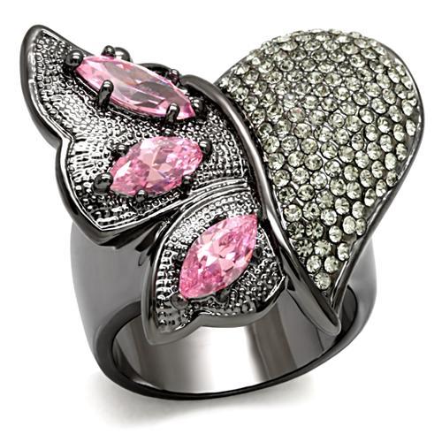 Alamode TIN Cobalt Black Brass Ring with AAA Grade CZ in Rose