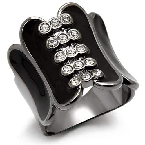 Alamode TIN Cobalt Black Brass Ring with Top Grade Crystal in Clear - Alamode - Flyclothing LLC