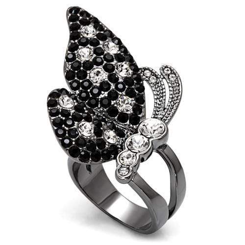 Alamode TIN Cobalt Black Brass Ring with Top Grade Crystal in Multi Color - Alamode - Flyclothing LLC