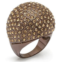 Alamode Chocolate Gold Brass Ring with Top Grade Crystal in Citrine Yellow - Alamode