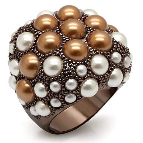 Alamode Chocolate Gold Brass Ring with Synthetic Pearl in Multi Color - Alamode - Flyclothing LLC