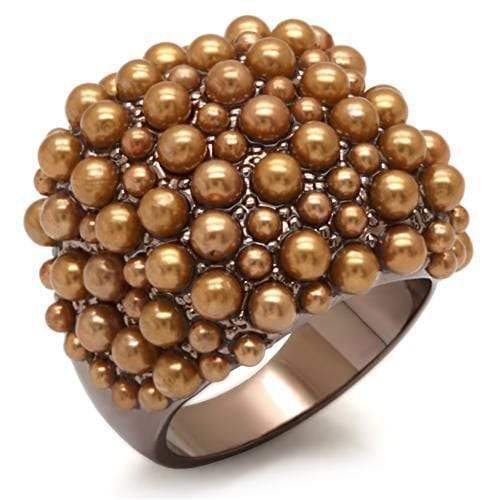 Alamode Chocolate Gold Brass Ring with Synthetic Pearl in Brown - Alamode - Flyclothing LLC