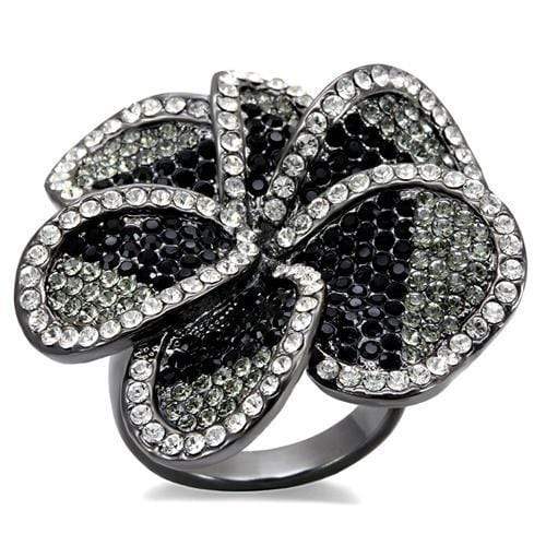 Alamode TIN Cobalt Black Brass Ring with Top Grade Crystal in Multi Color - Alamode - Flyclothing LLC