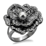 Alamode TIN Cobalt Black Brass Ring with Synthetic Pearl in Light Gray - Alamode