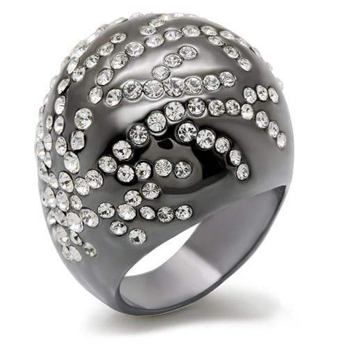 Alamode TIN Cobalt Black Brass Ring with Top Grade Crystal in Clear - Alamode - Flyclothing LLC