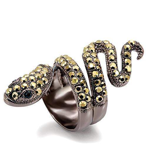 Alamode Chocolate Gold Brass Ring with Top Grade Crystal in Multi Color - Alamode - Flyclothing LLC