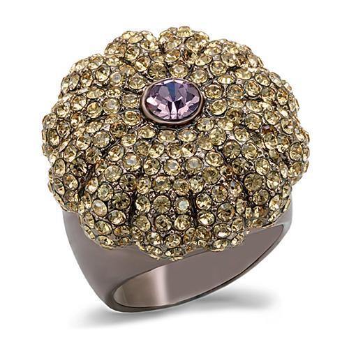 Alamode Chocolate Gold Brass Ring with Top Grade Crystal in Multi Color - Alamode