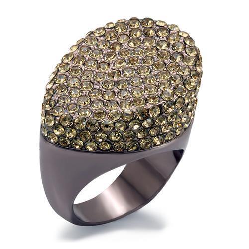 Alamode Chocolate Gold Brass Ring with Top Grade Crystal in Citrine Yellow - Alamode
