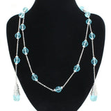 Alamode Rhodium White Metal Necklace with Synthetic Glass Bead in Sea Blue - Alamode
