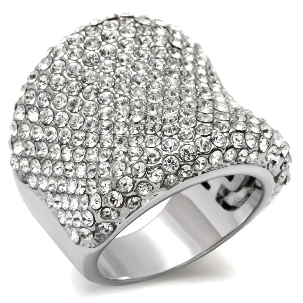 Alamode Rhodium Brass Ring with Top Grade Crystal in Clear - Alamode - Flyclothing LLC